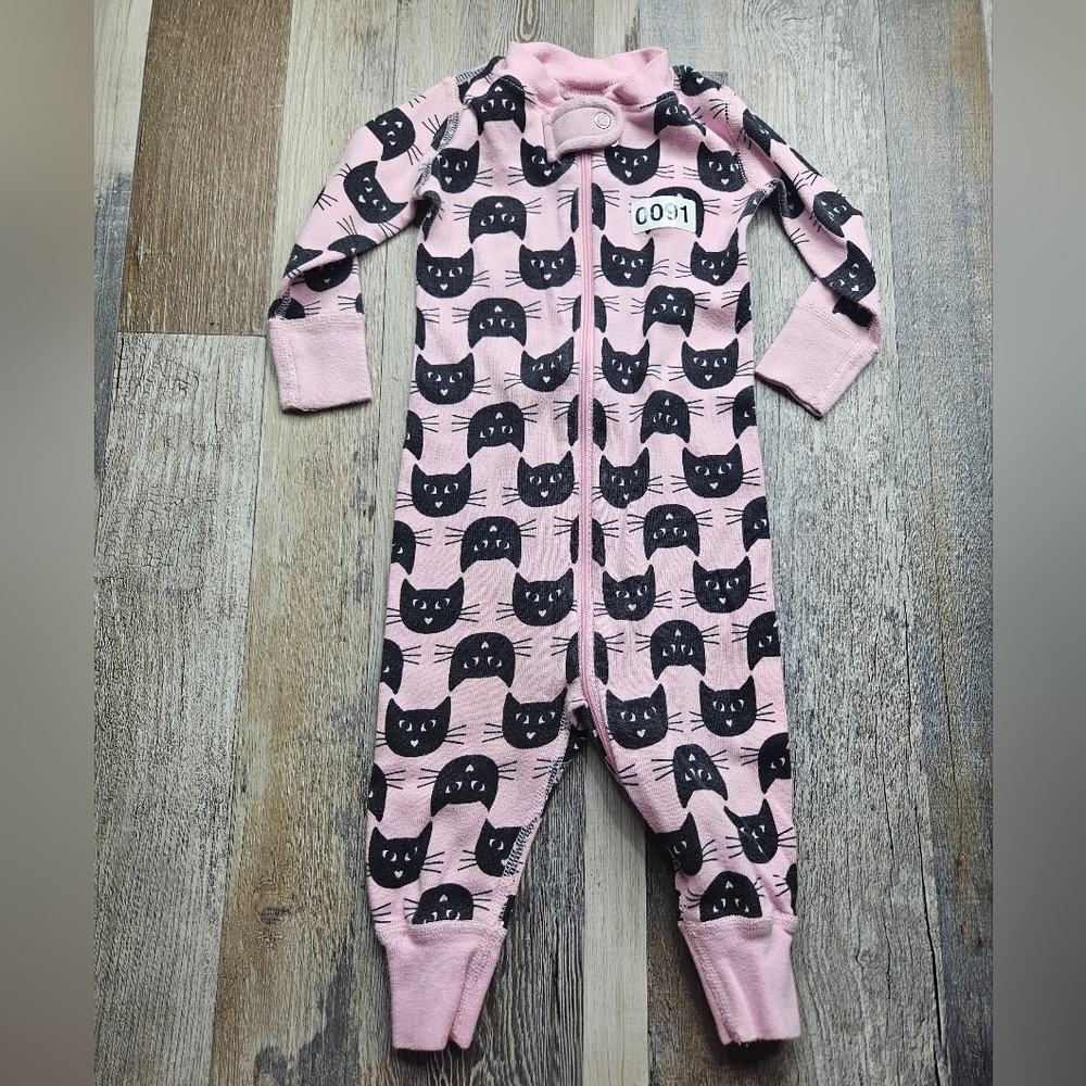 HALLOWEEN Hanna Andersson Pink With Black Cats Zippy Dize 6-12 Months